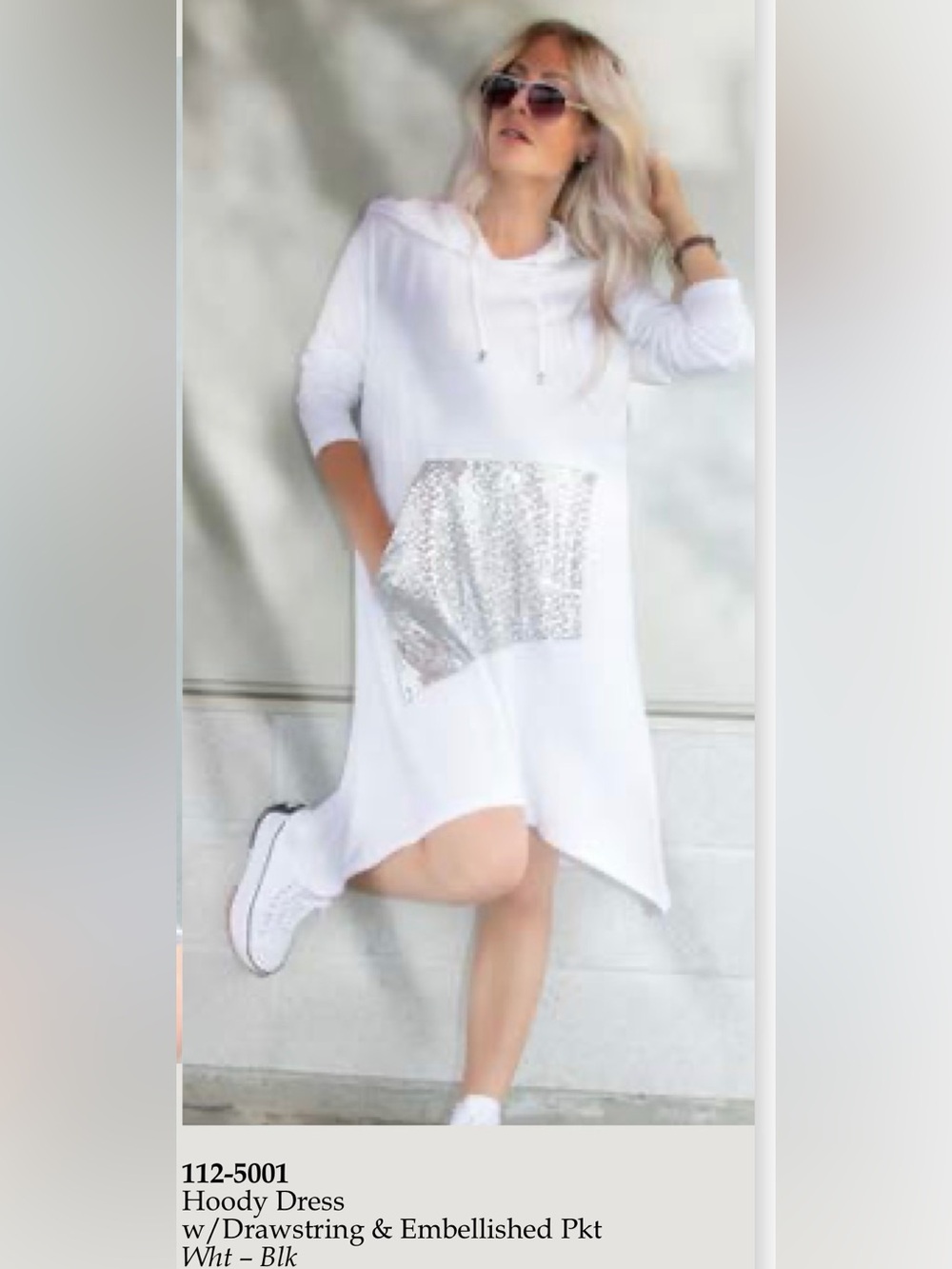 Sz L 🇨🇦⭐️NWT Pure Essence Bamboo White Hooded Silver Sequin Dress. PTP 20”